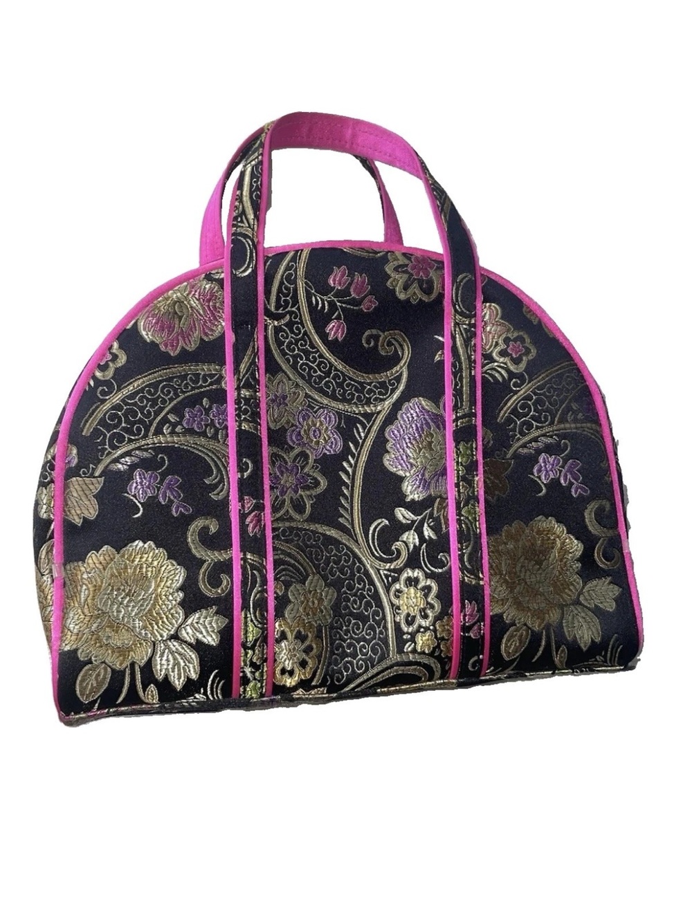 VTG 90s Asian Brocade Mini Bowling Bag Purse Makeup Travel Cosmetic Case NWOT